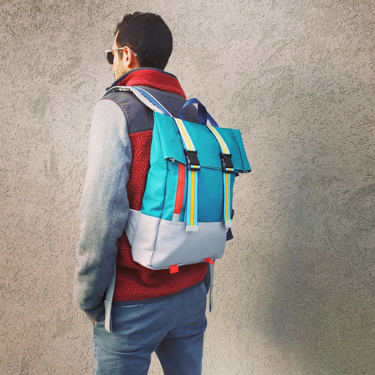 Suspender Backpack Aqua-Grey - Uriel Studio