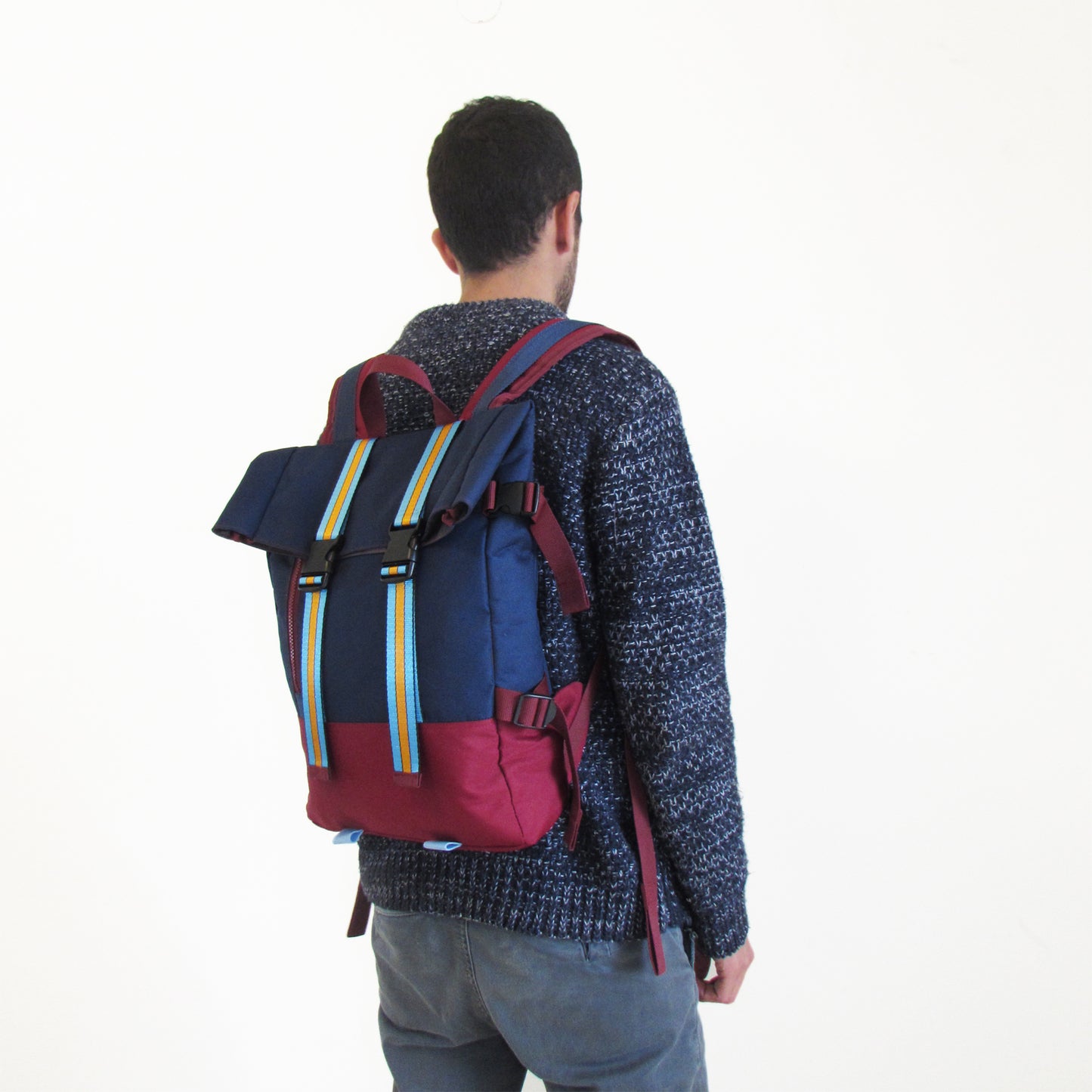 Suspender Backpack Navy-Burgundy - Uriel Studio