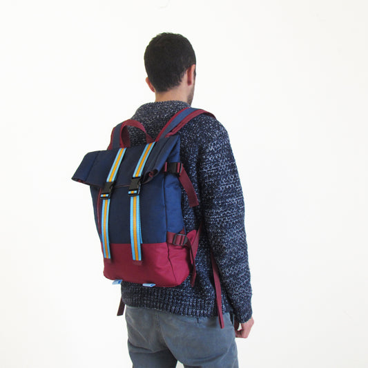 Suspender Backpack Navy-Burgundy - Uriel Studio